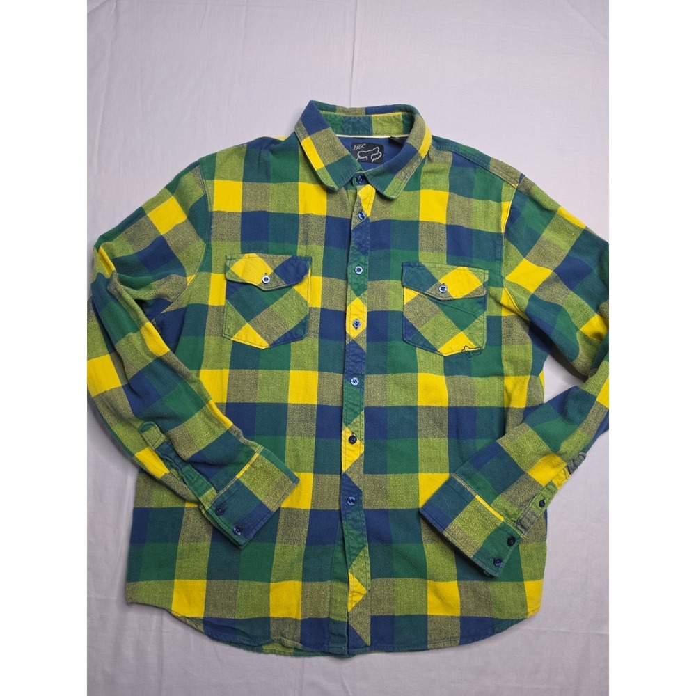 Fox Flannel Shirt Men's XL Multicolor Plaid 100% Cotton Long Sleeve Button-Up
